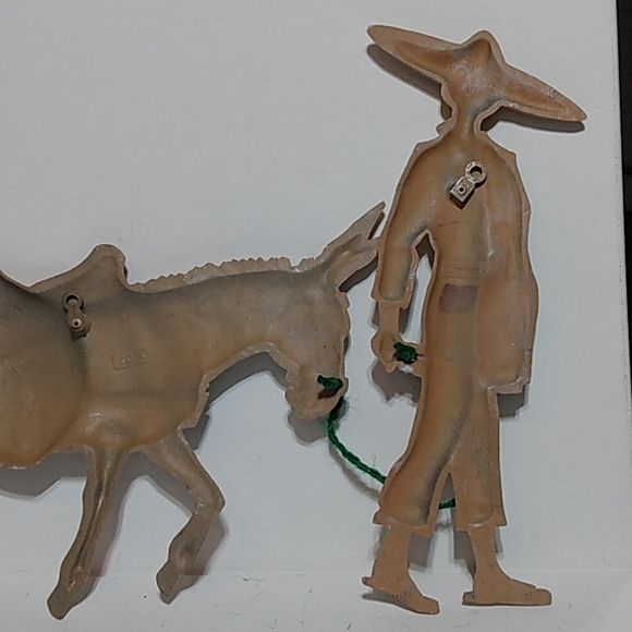 80s Cast aluminum metal southwest man and donkey wall decor - Picture 9 of 13